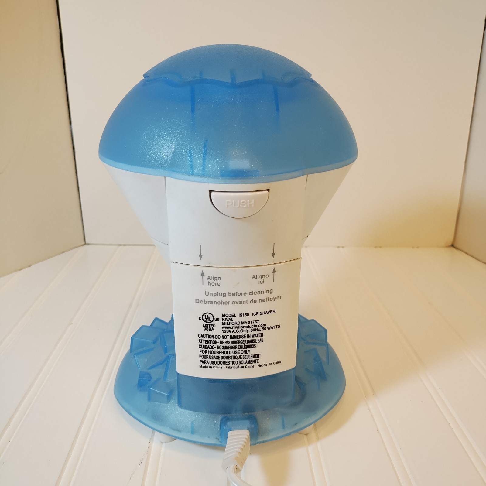 Rival Ice Shaver IS150 Snow Cone Maker Blue Tested Works