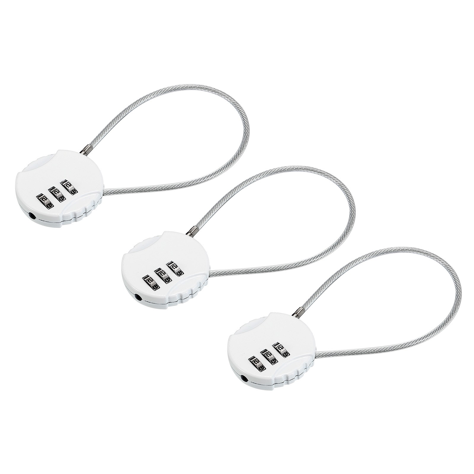 3Pc Small Combination Locks, 3 Digit Baggage Padlocks(White, 7.8-Inch)