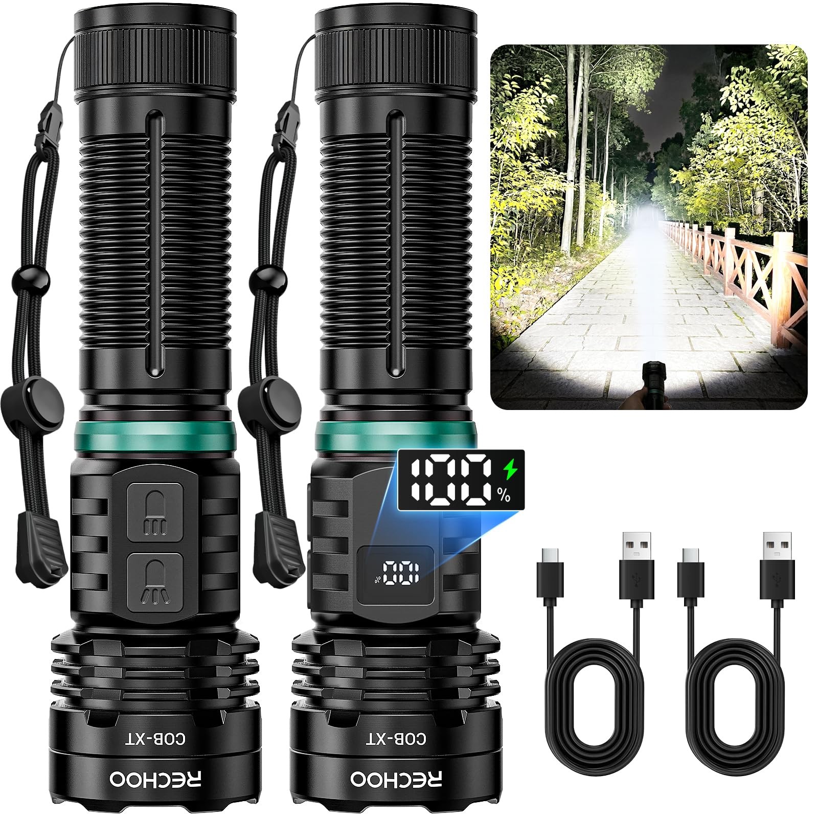 Rechargeable Flashlight 2 Pack, Super Bright Flashlights High Lumens 99000