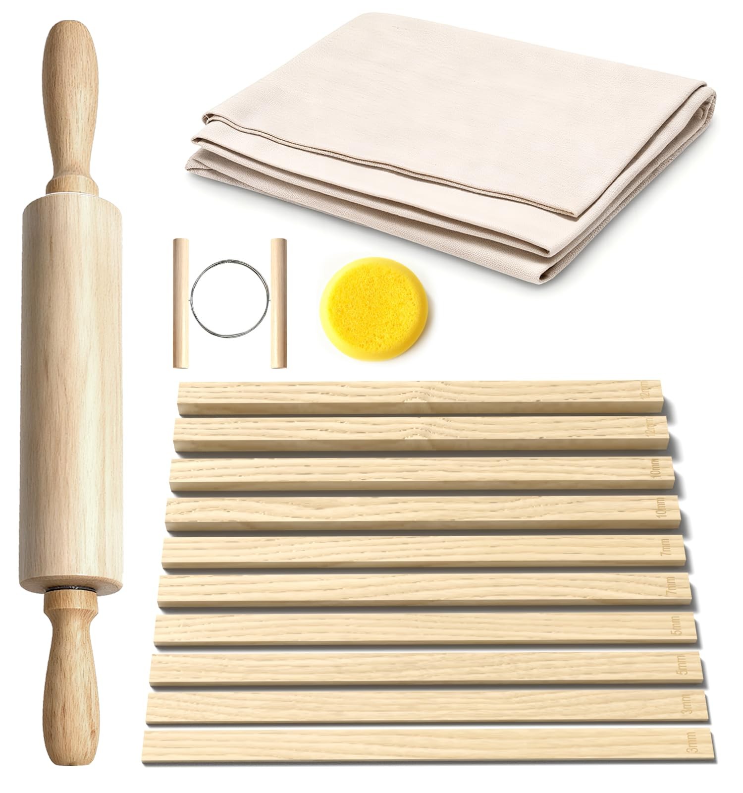 13 Pcs Pottery Tools, 5 Size Teaching Rolling Mud Stick Guide, Wood Rolling P...