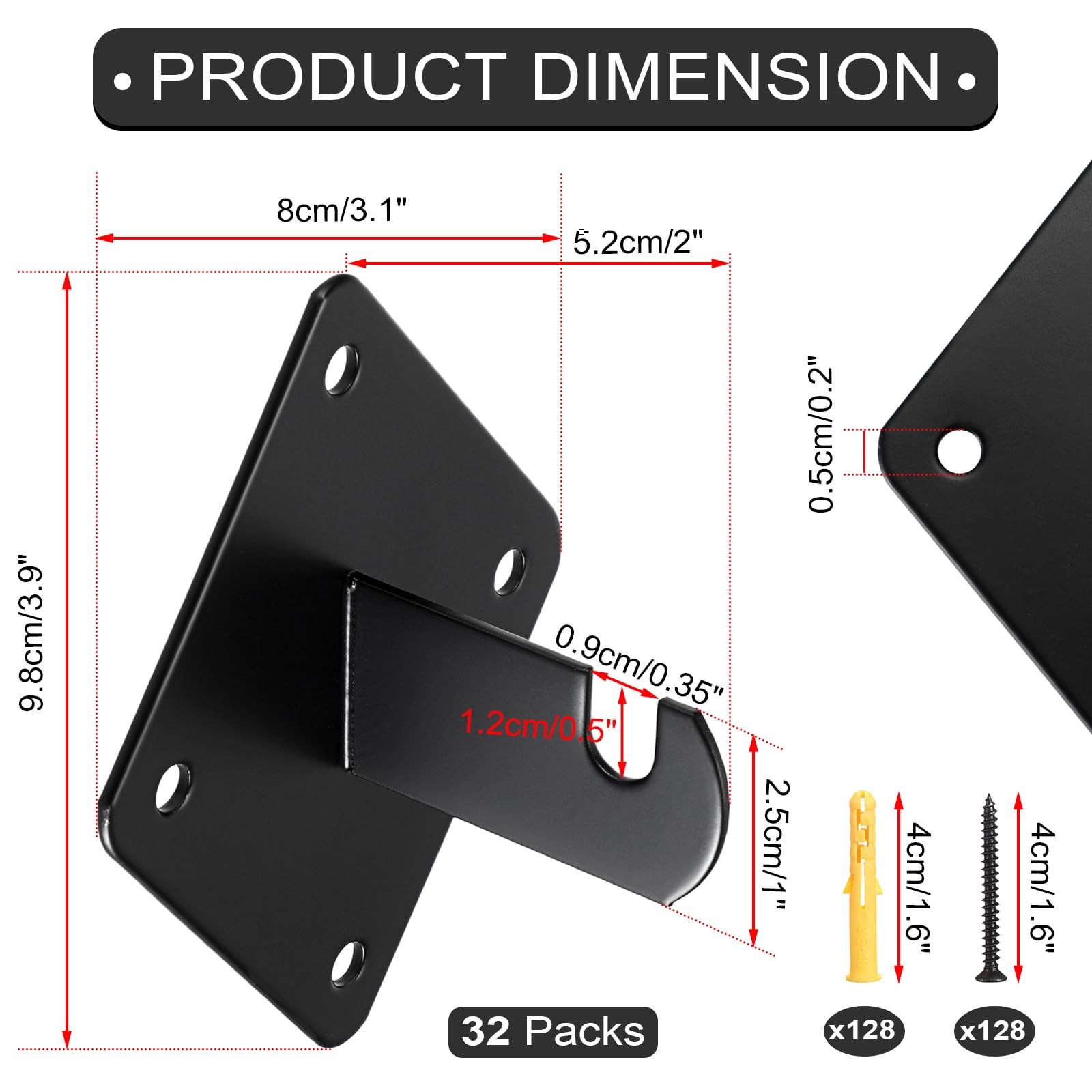 32 PCS Gridwall Mount Brackets Metal Grid Panel Accessories Wall Hooks Black