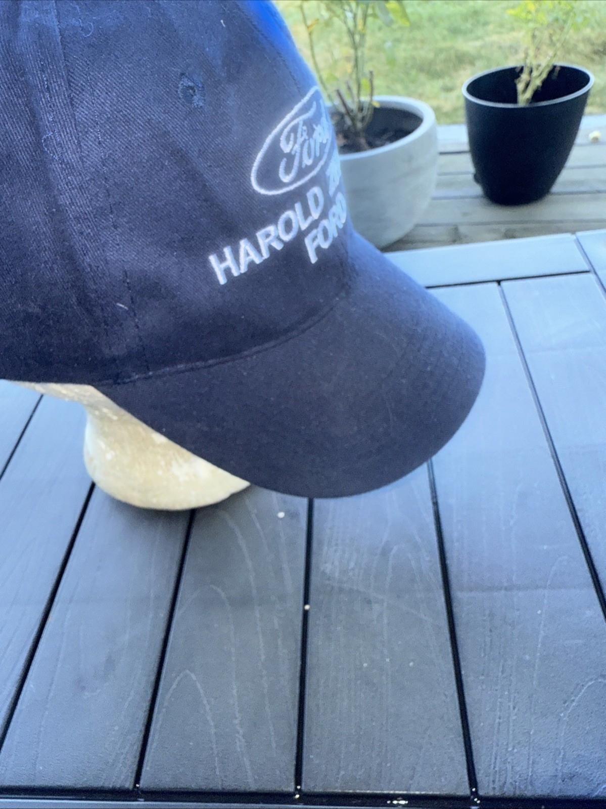 FORD Harold Ziegler White Navy Hat Cap Hook Loop Built Tough Ford Patch Back EUC