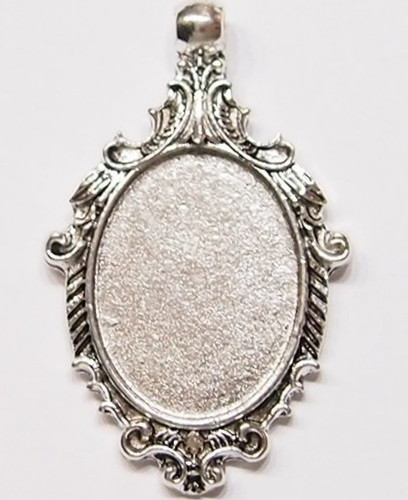 6 - 25x18mm Antique Silver Plated Art Deco Curly Scroll Pendant Settings 44x28mm