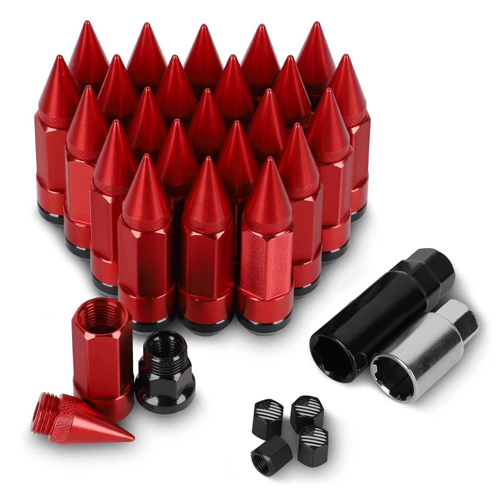 M14X1.5 Spikes Lug Nuts, 24PCS Anti Theft Wheel Lug Nut with 2PCS Socket（