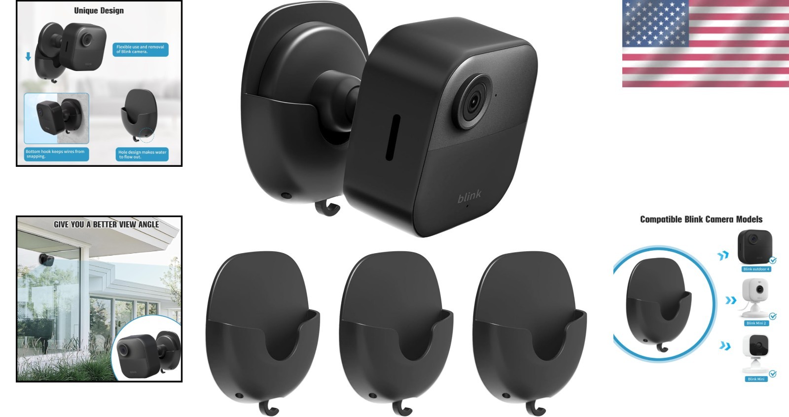 No Drill Blink Camera Mounts - 3-Pack Adhesive Wall Bracket for Flexible Angles