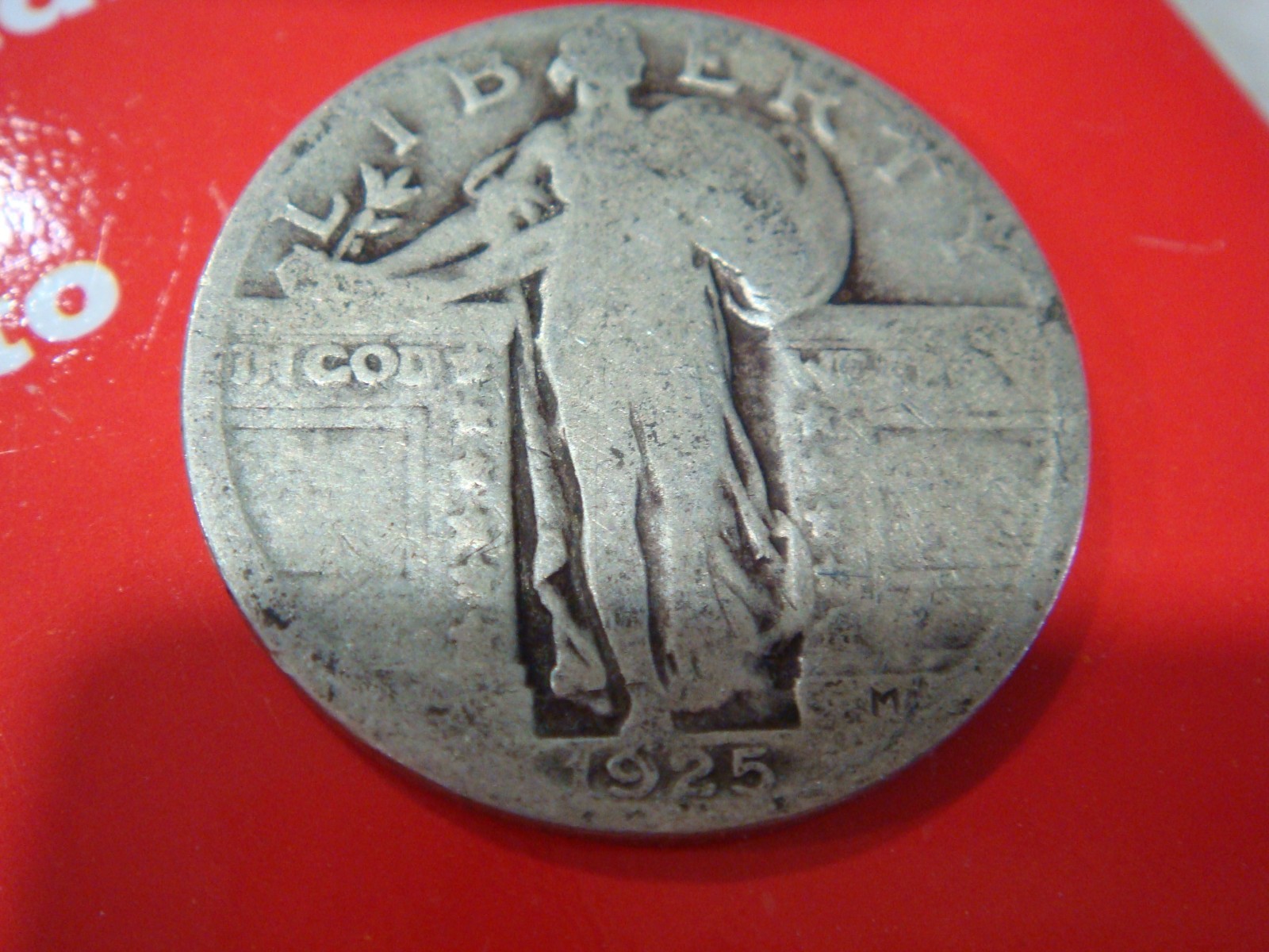 1925 P Standing Liberty Quarter album filler, actual coin in photo