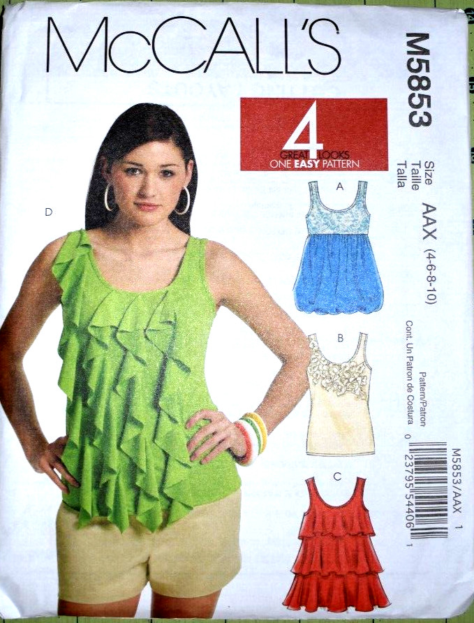 MCCALLS PATTERN 5853  TOPS   MISSES SIZES  4 6 8 10  UNCUT  FF