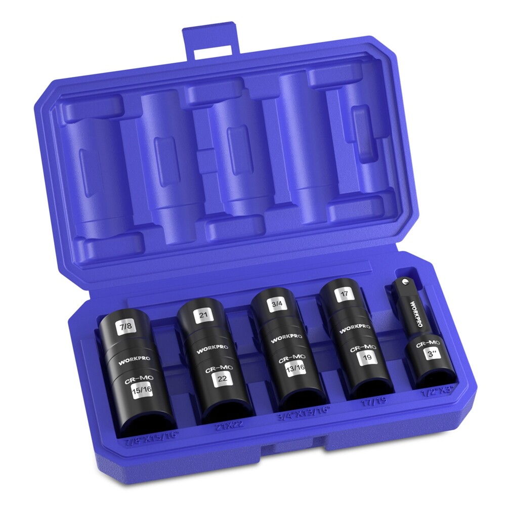 WORKPRO 5PC 1/2" Dr Impact Socket Set Lug Nut Wheel 3" Extension Bar Flip Socket