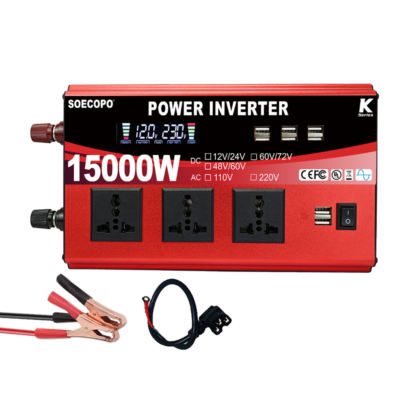 15000W All-in-One Power Inverter DC 12V/24V/48V/60V/72V to AC 110V/220V