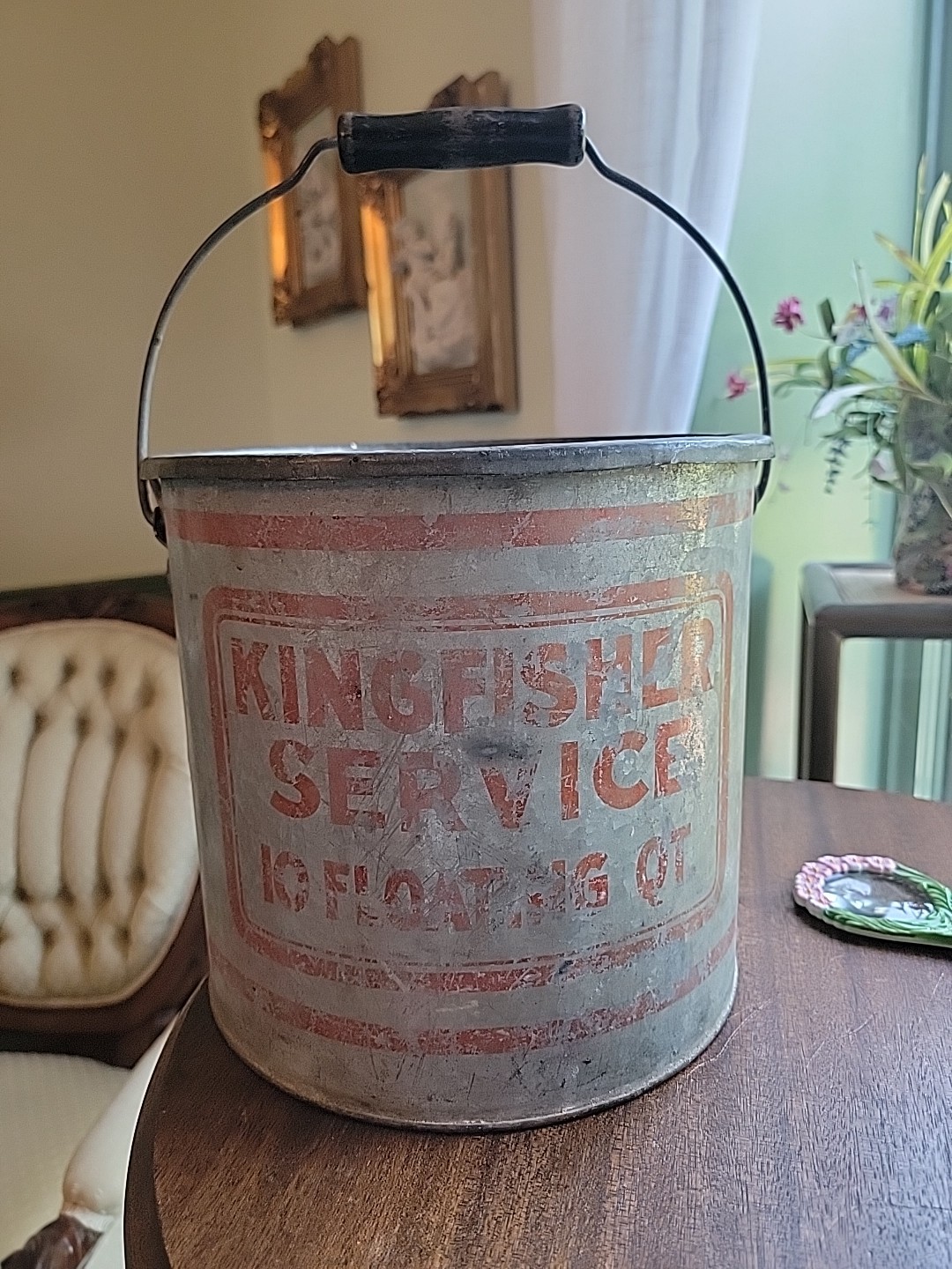 Vintage Kingfisher Service Fishing Metal Minnow Bucket Air Breather Bait Can
