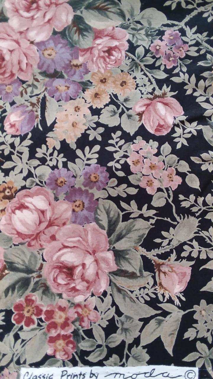 MODA "Classic Prints" Floral on Black Background - Quilt Fabric