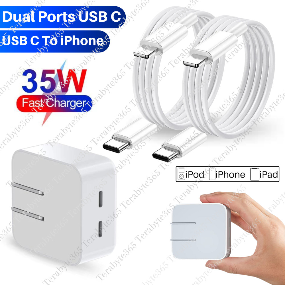 35W Dual Ports USB C Fast Wall Charger Adapter PD Cable For iPhone 14/13/12/11/8