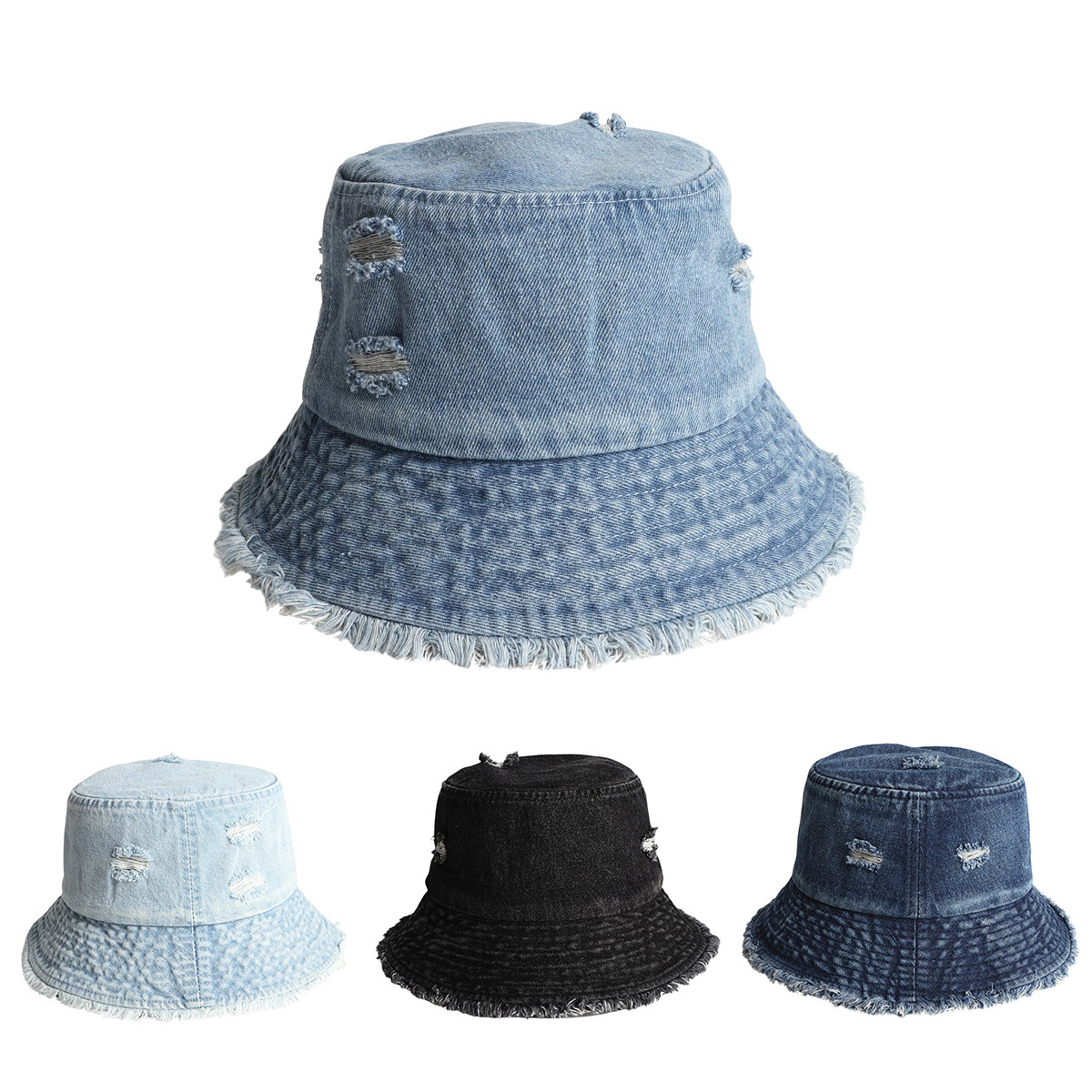 Distressed Denim Fisherman Bucket Hat Hiking Casual Beach Sun Cap Summer Folding