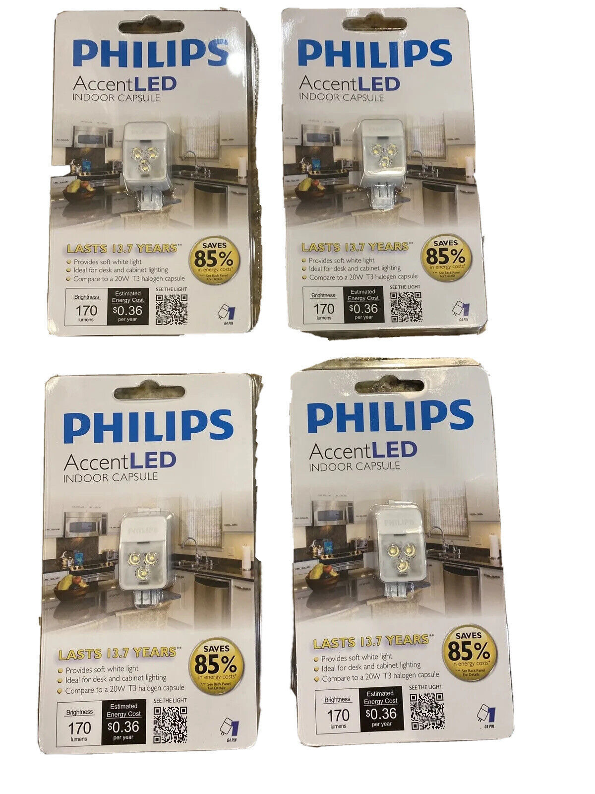 4 New Philips LED T3 Accent  Halogen LED Light Capsule 3.5W (20W) G4 Soft White