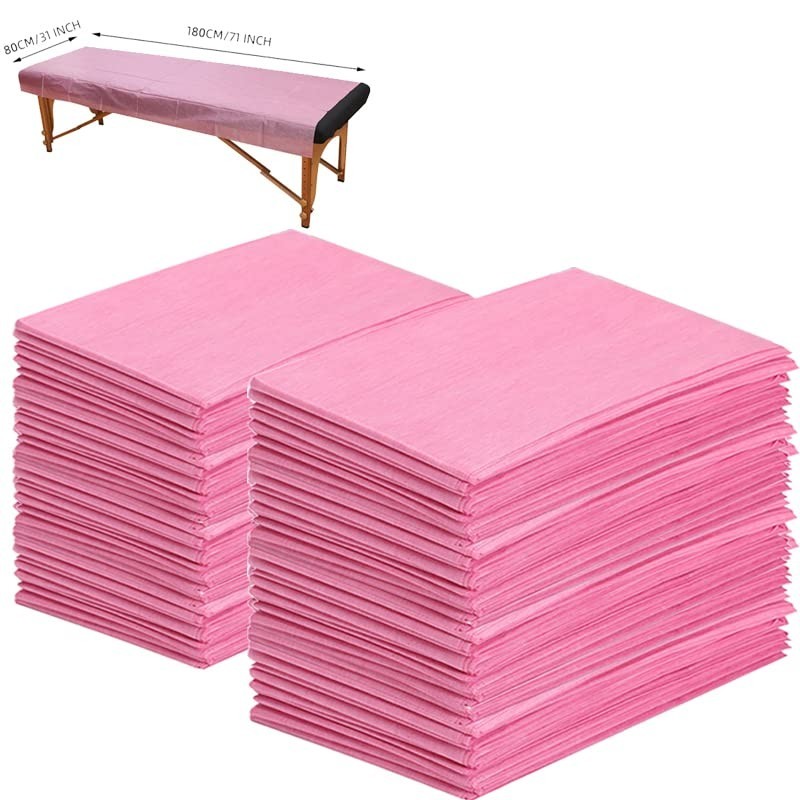 100 PCS Pink Disposable Massage Table Sheets - Breathable Non-Woven Soft Covers