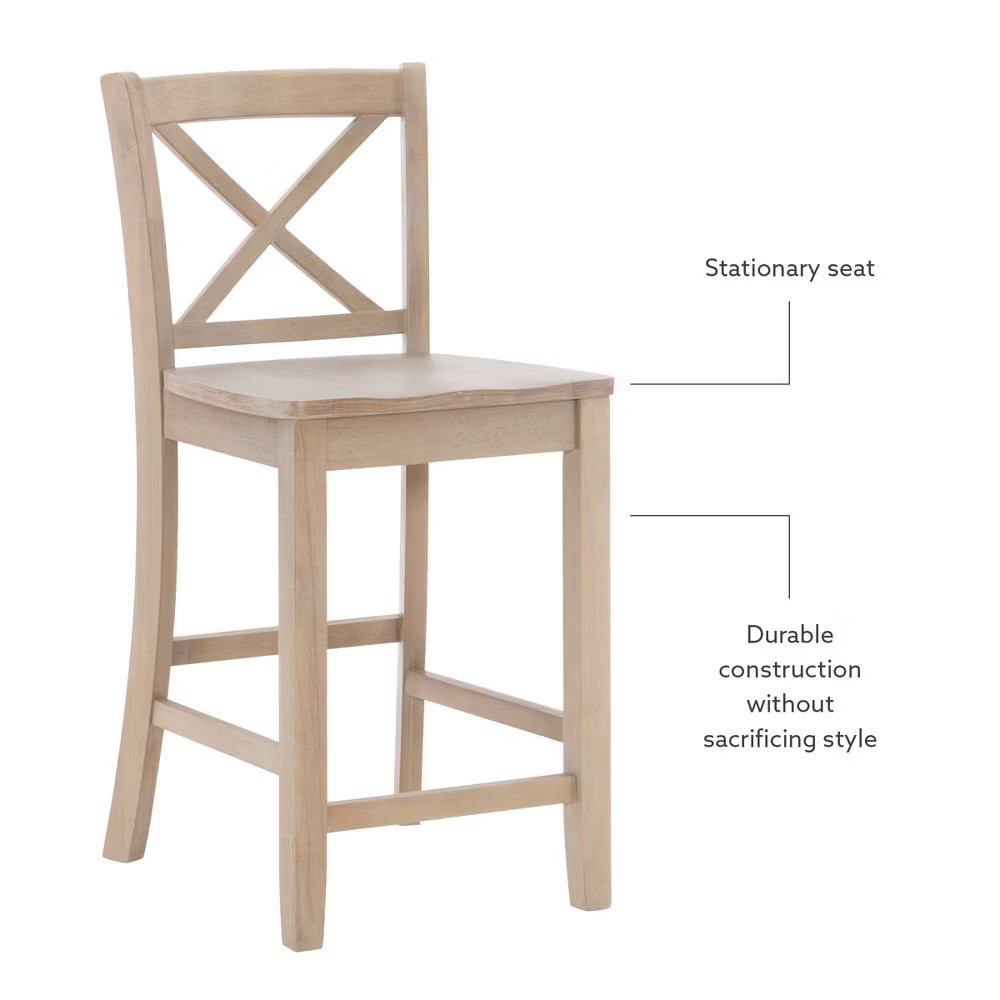 24" Torino Solid Wood Traditional X-Back Counter Height Barstools Gray Wash -