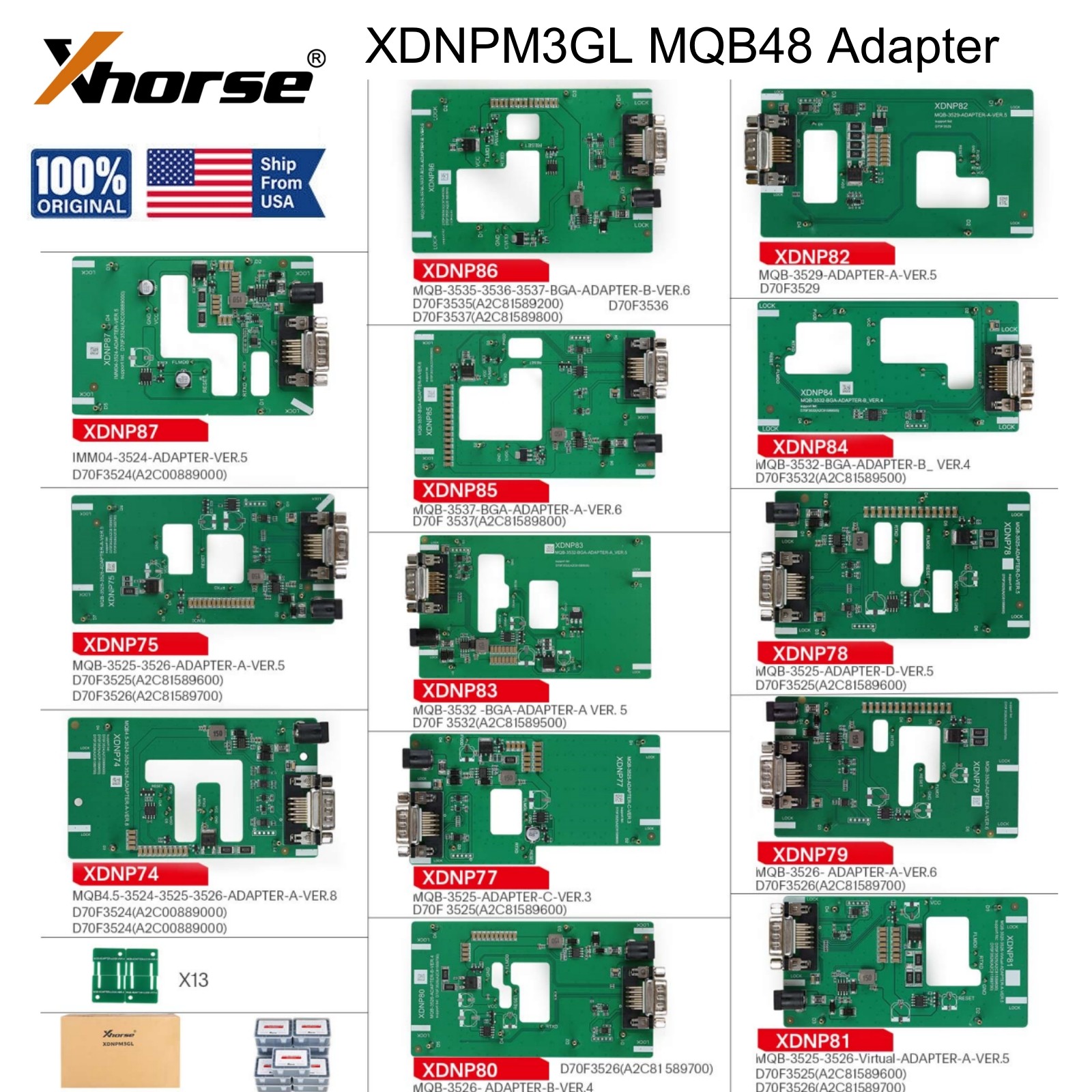 Xhorse XDNPM3GL MQB48 Adapter Without Solder Full Package 13pcs For Multi-Prog
