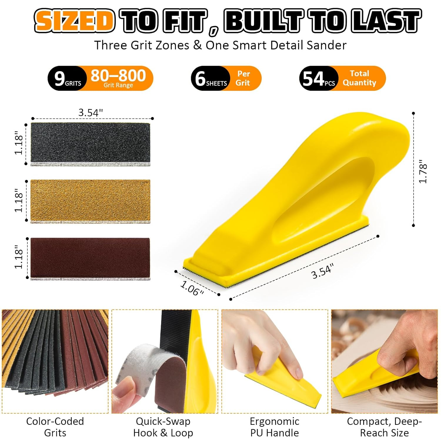54PCS Premium Micro Sander, Detail & Mini Sander Block – Precision Small Hand...