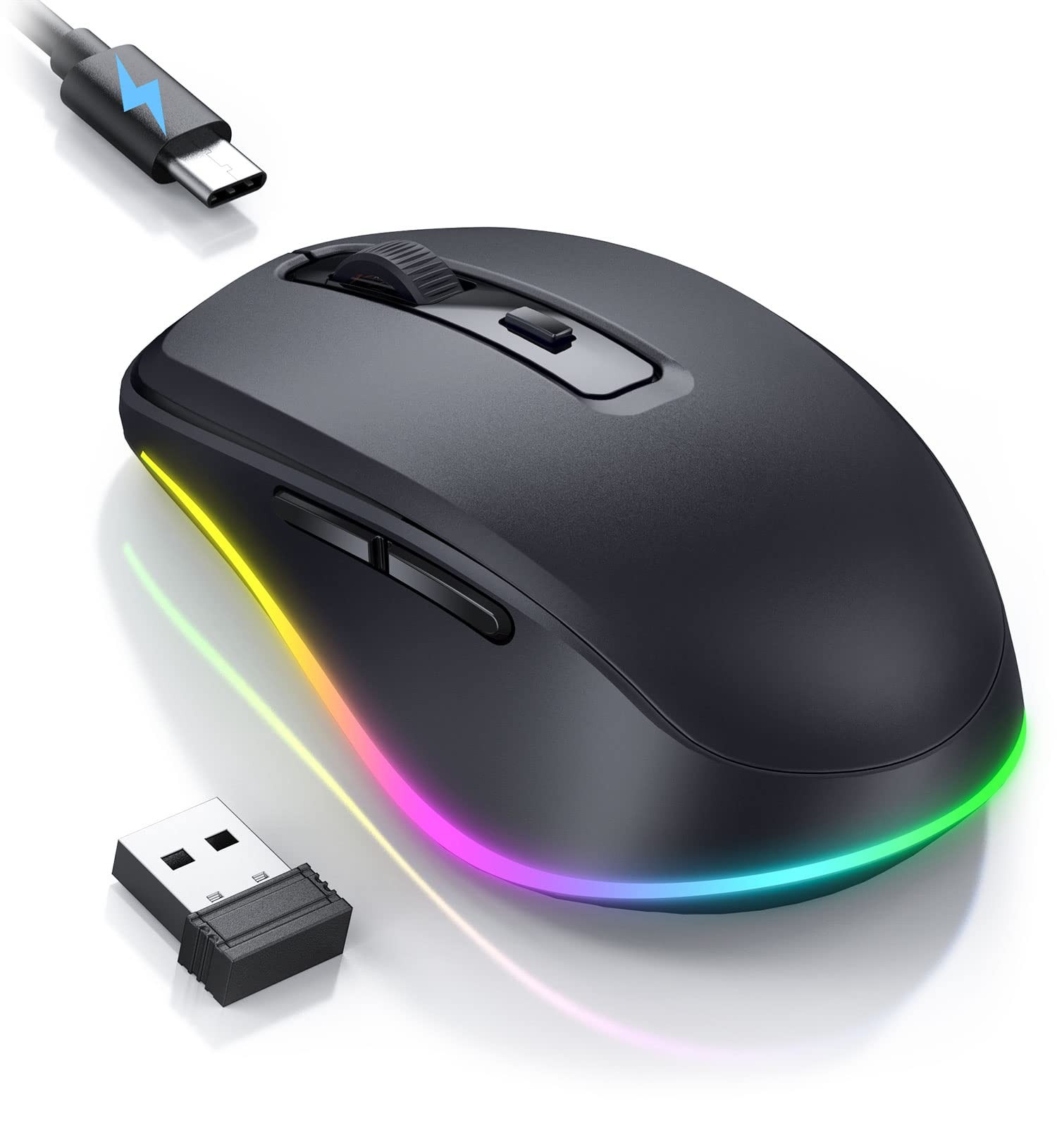 PEIOUS Wireless Mouse Jiggler - LED Mice with Build-in Black