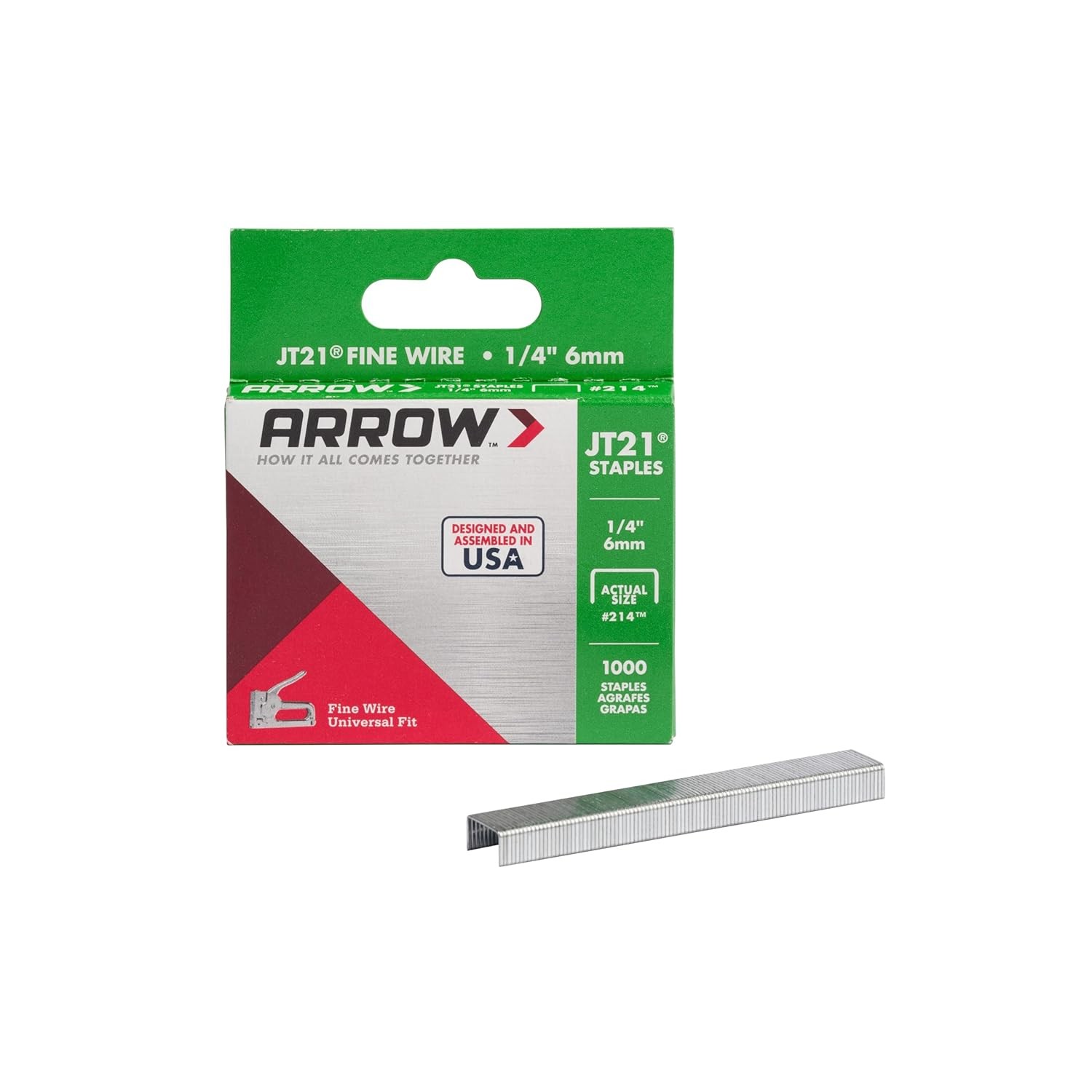 Arrow 214 JT21 Thin Wire Staples for Staple Guns and 1/4 Inch 4 Inch Silver
