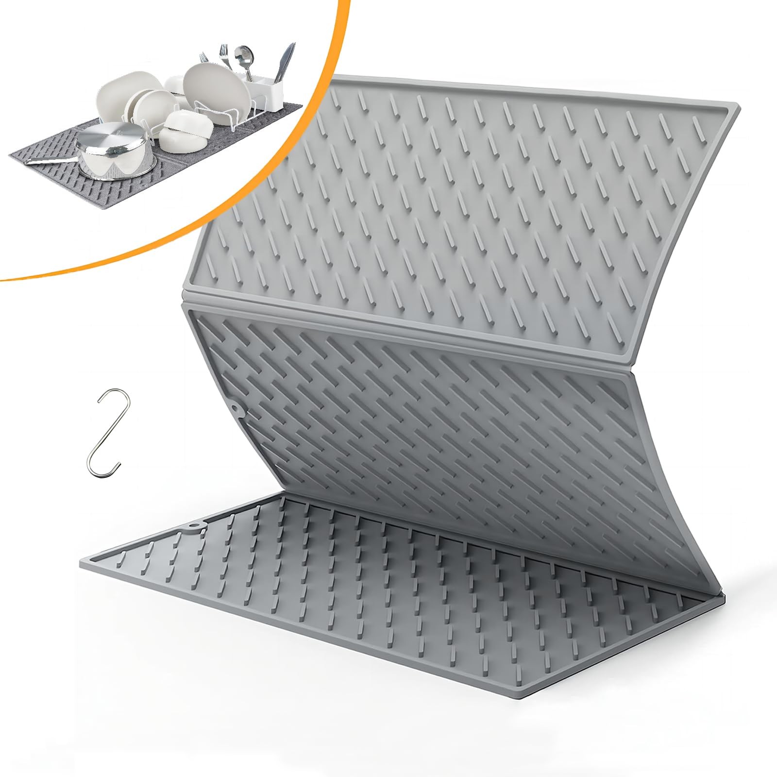 Silicone Dish Drying Mat for Kitchen Counter, Collapsible Trifold Large Dish ...