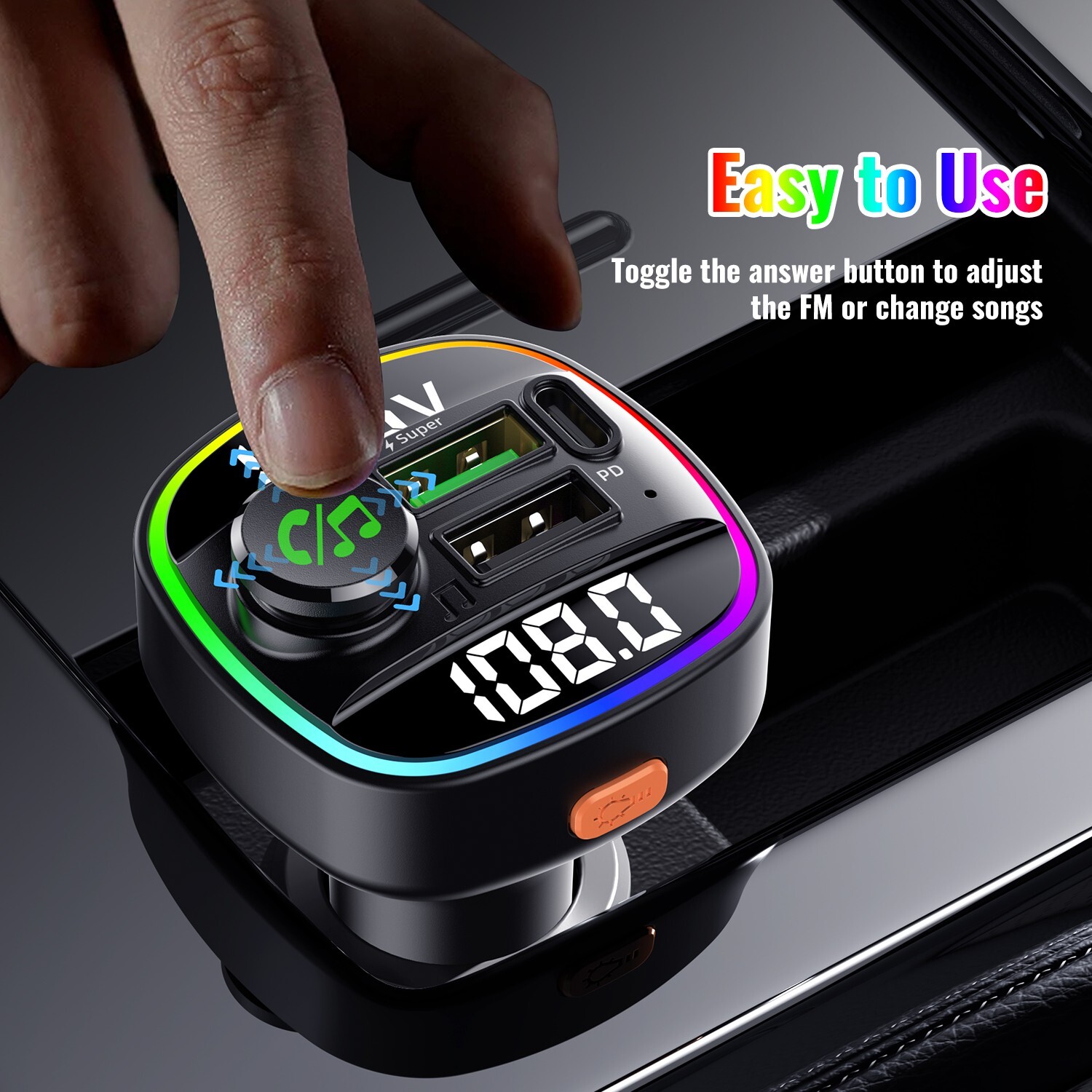 Portable Wireless Car Radio FM Transmitter Adapter w/ USB PD AUX Hands-Free