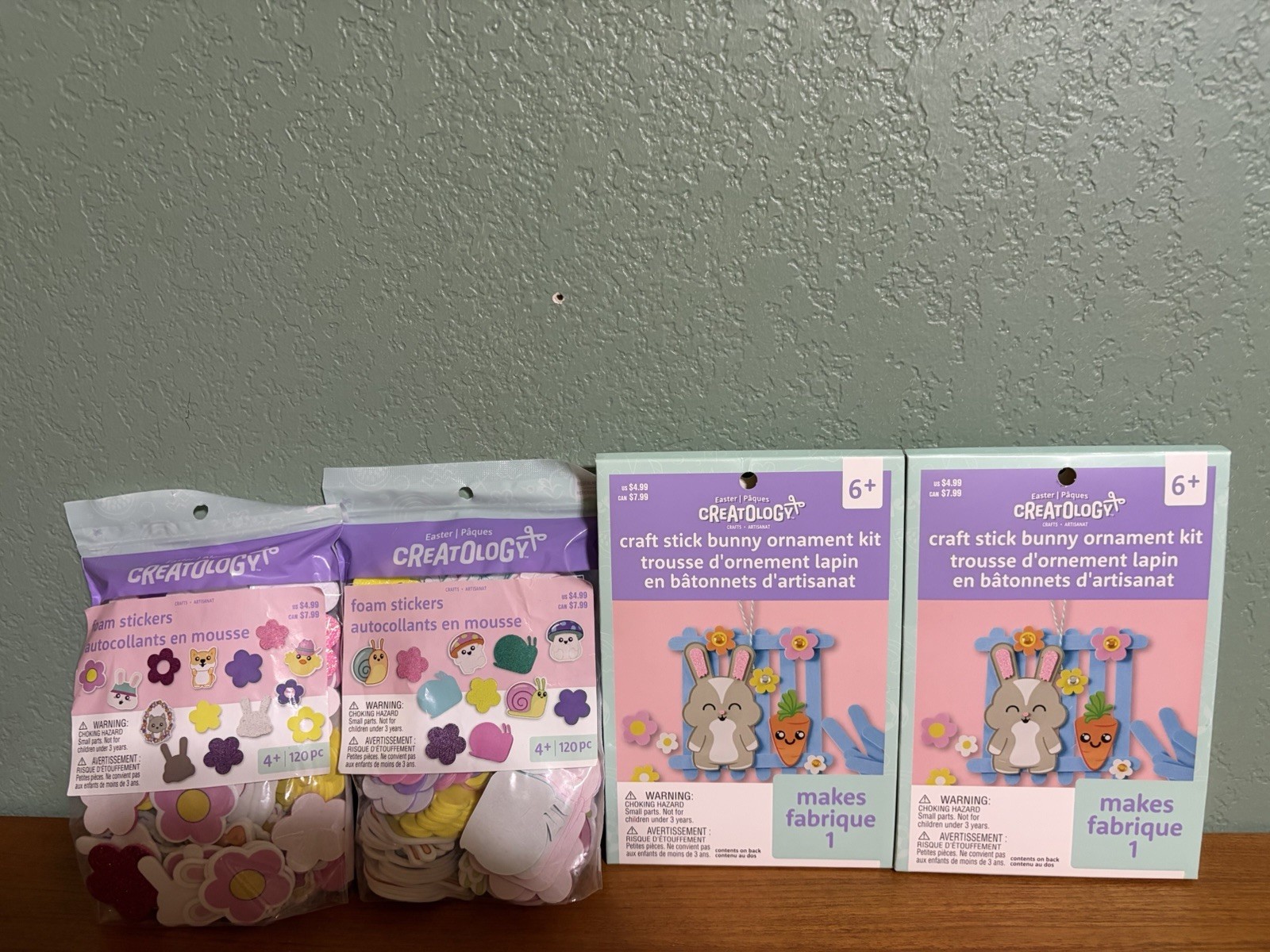 Creatology Easter CRAFT STICK BUNNY ORNAMENT KITS &  FOAM STICKERS Lot of 4 New