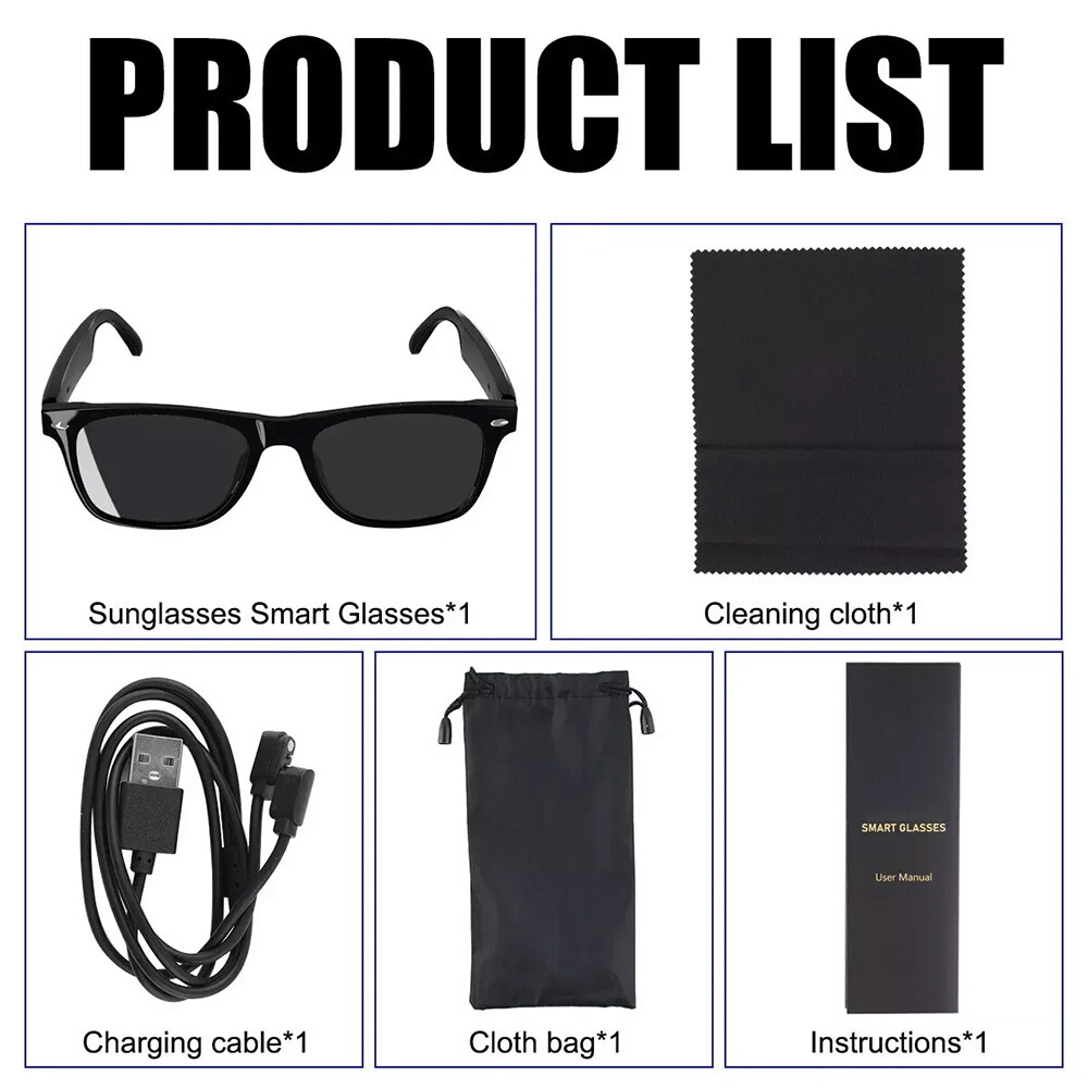 Smart Glasses Polarized Sunglass Audio Mic Speakers Bluetooth Call Remote Camera