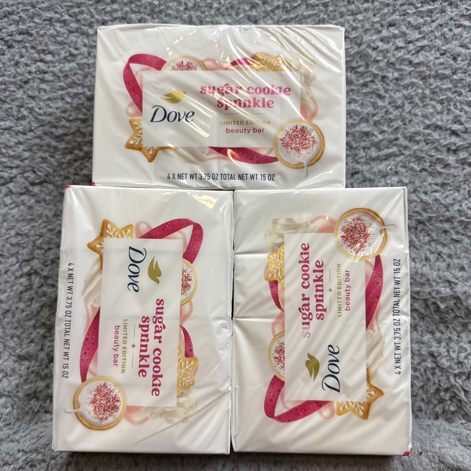 3x Dove Sugar Cookie Sprinkle Limited Edition Beaty Bar Soap 4 Bars
