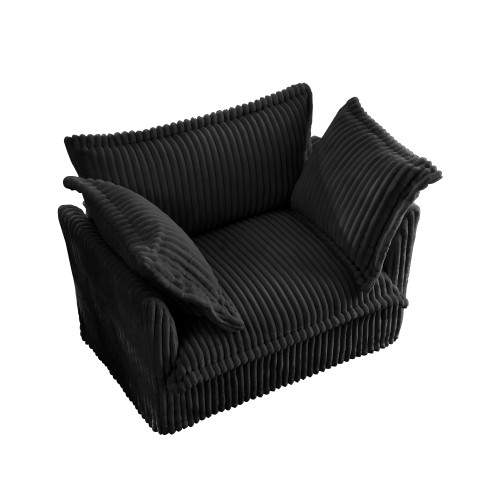 Slip-covered Armchair with 1 Big Back Cushion and 2 Big Toss Pillows Corduroy
