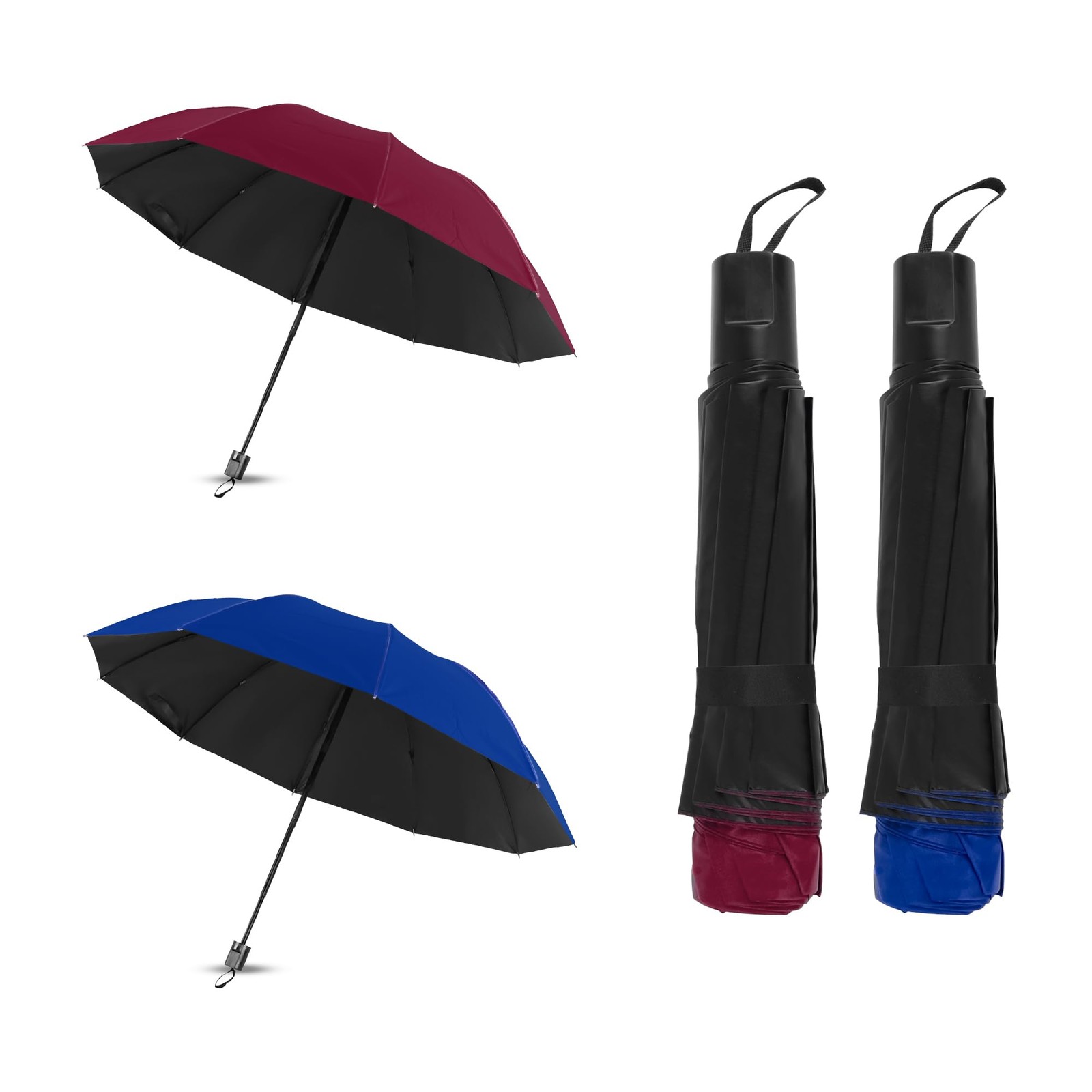 Lilingsty Bulk Umbrellas, 2-Piece Travel Folding 105 cm, Burgundy, Navy Blue