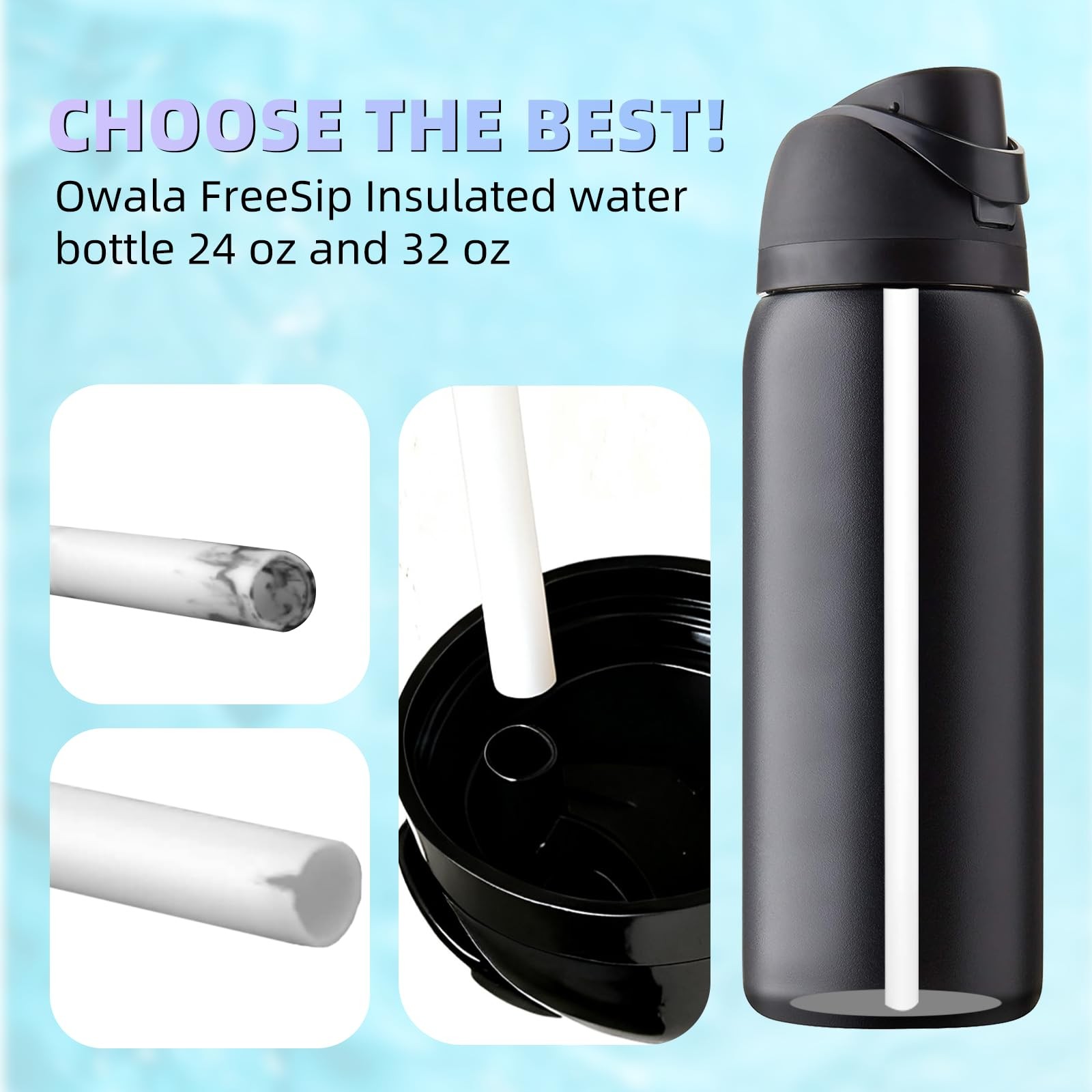 Replacement Straw for Owala Water Bottle 24 oz 32 oz, 6PCS Reusable 6, While