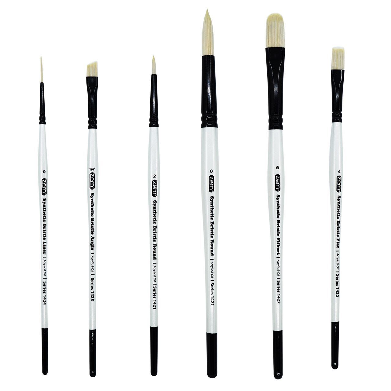 AS-235 White Bristle Synthetic Combo Brush Set 6 pcs