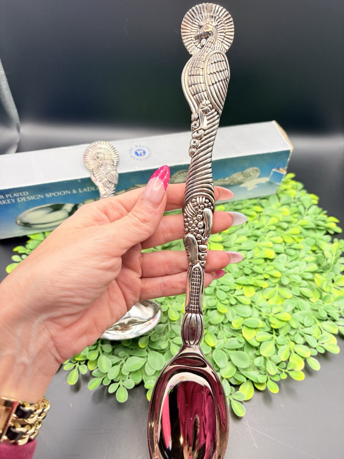 Godinger Silverplated Fancy Turkey Cornucopia Design Spoon Serving Set