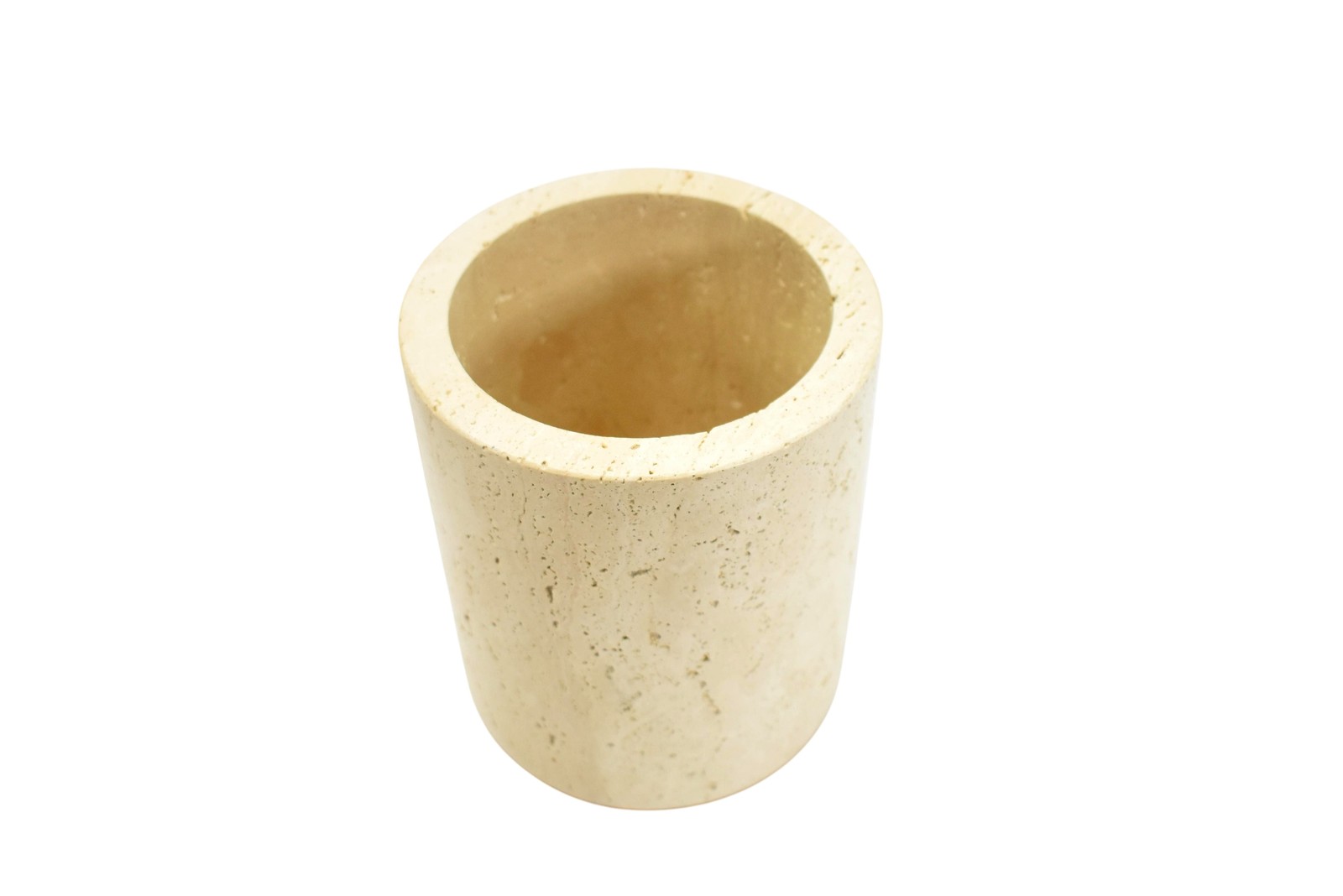 Pottery Barn Travertine Stone Cylinder Vase Utensil Holder Wine Chiller Beige