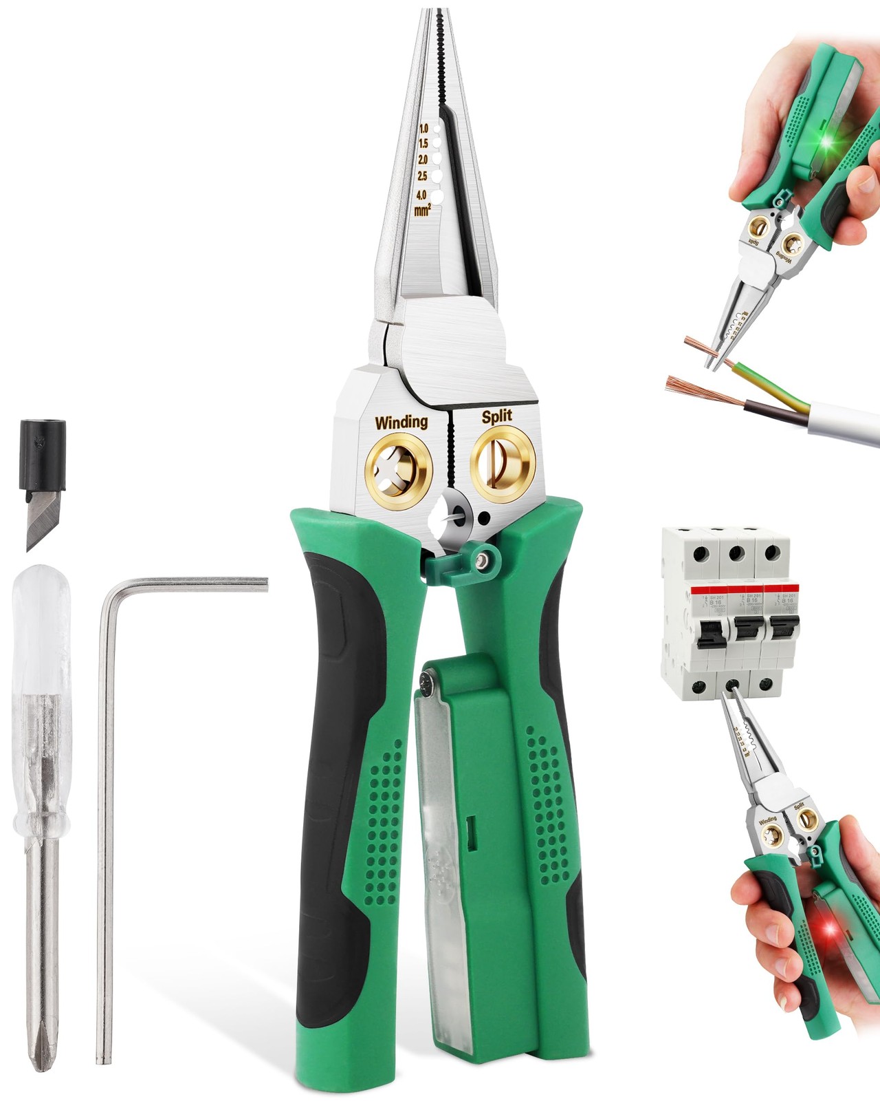 8-in-1 Wire Stripper Voltage Tester Electrical Cable Stripping Plier Green