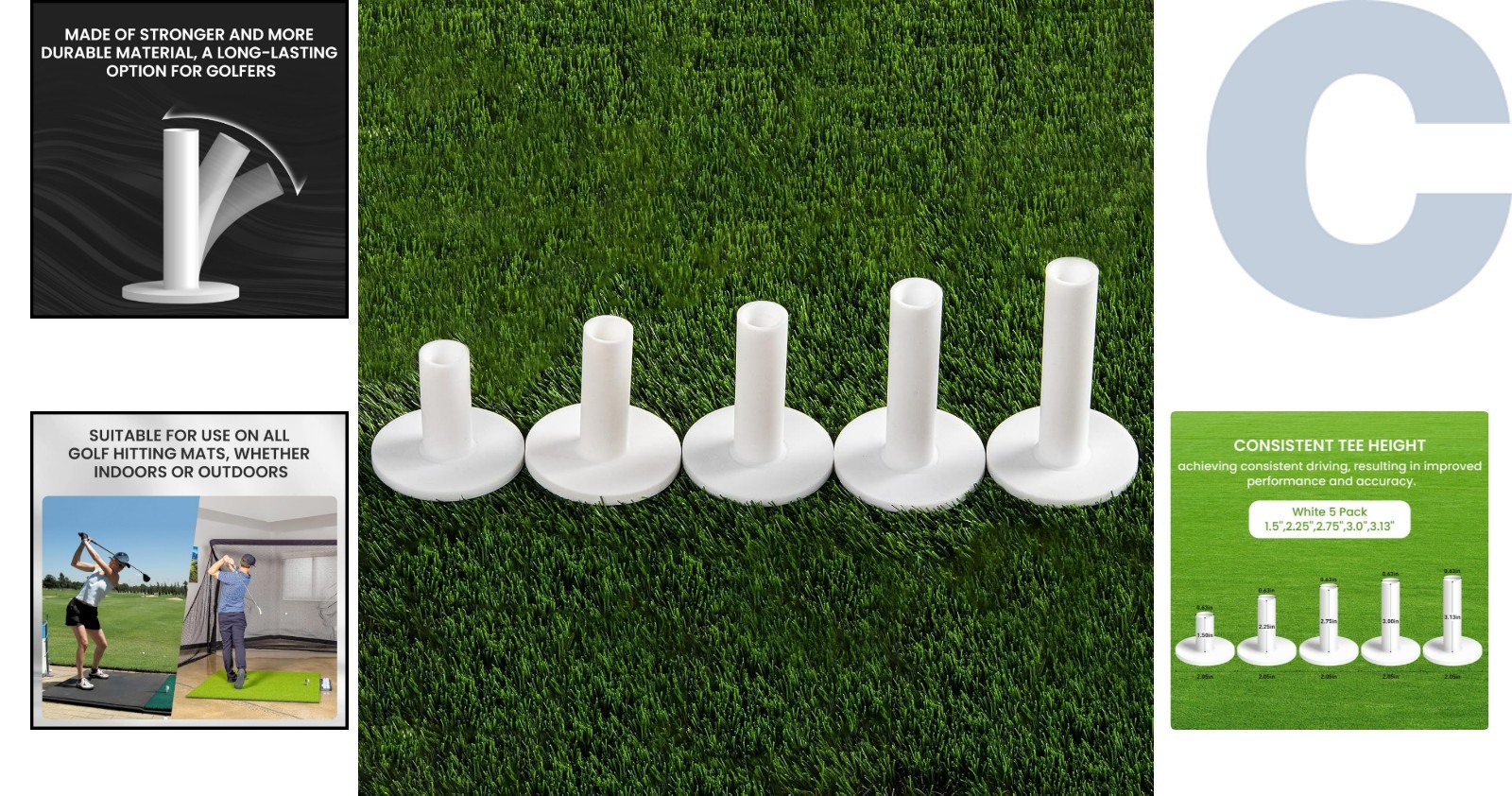 Adjustable Golf Rubber Tees - 5 Sizes for Steady Ball Placement & Enhanced Play