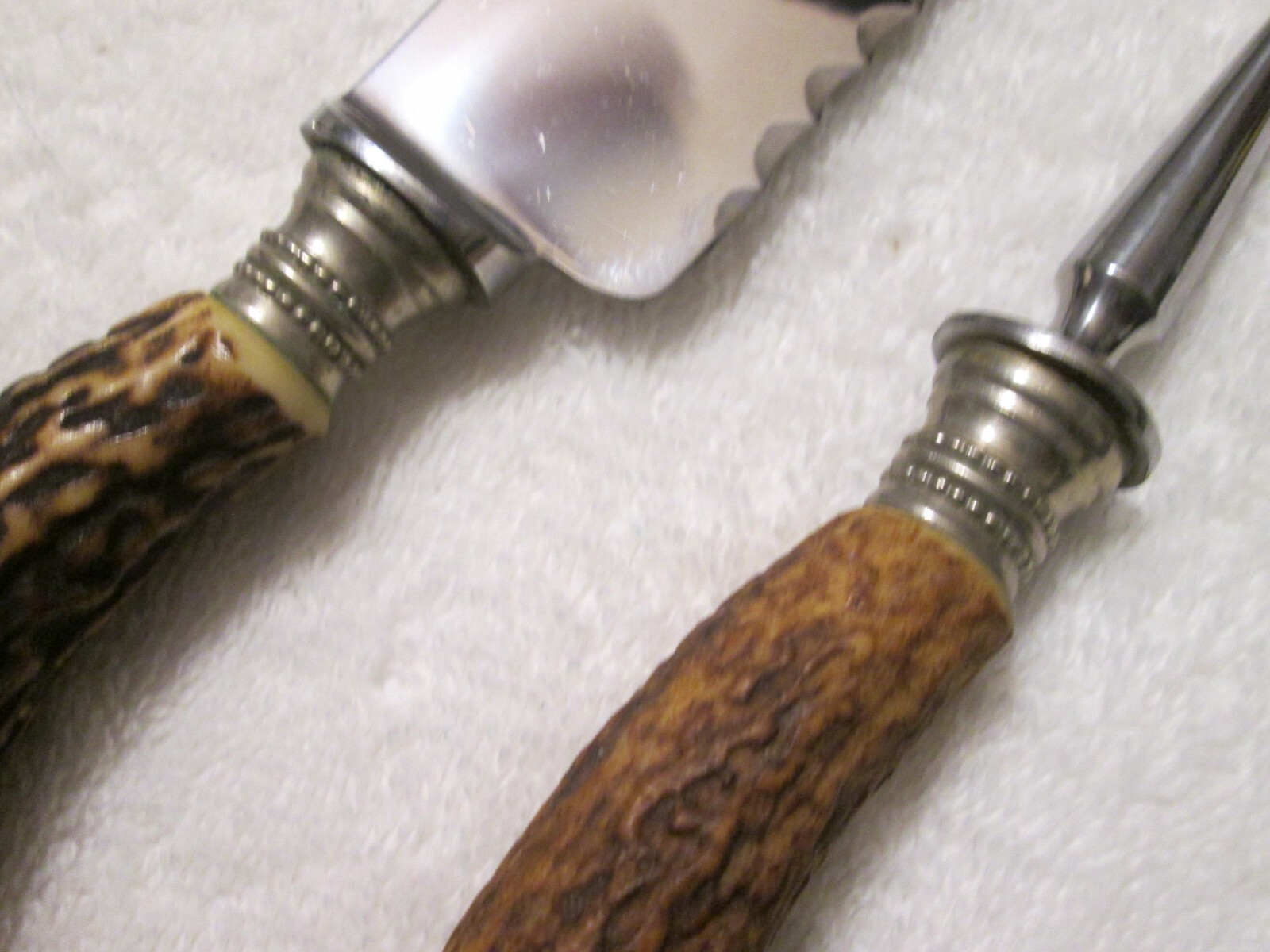 Vintage Stag Horn Hake Werke Austria Serrated Knife Rostfrei Fork Carving Set