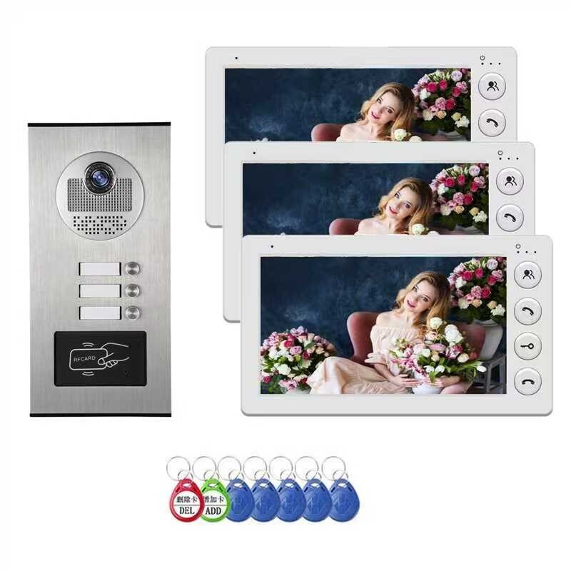 3 units 7inch monitor wired video Door phone kit indoor-outdoor video Apartment.