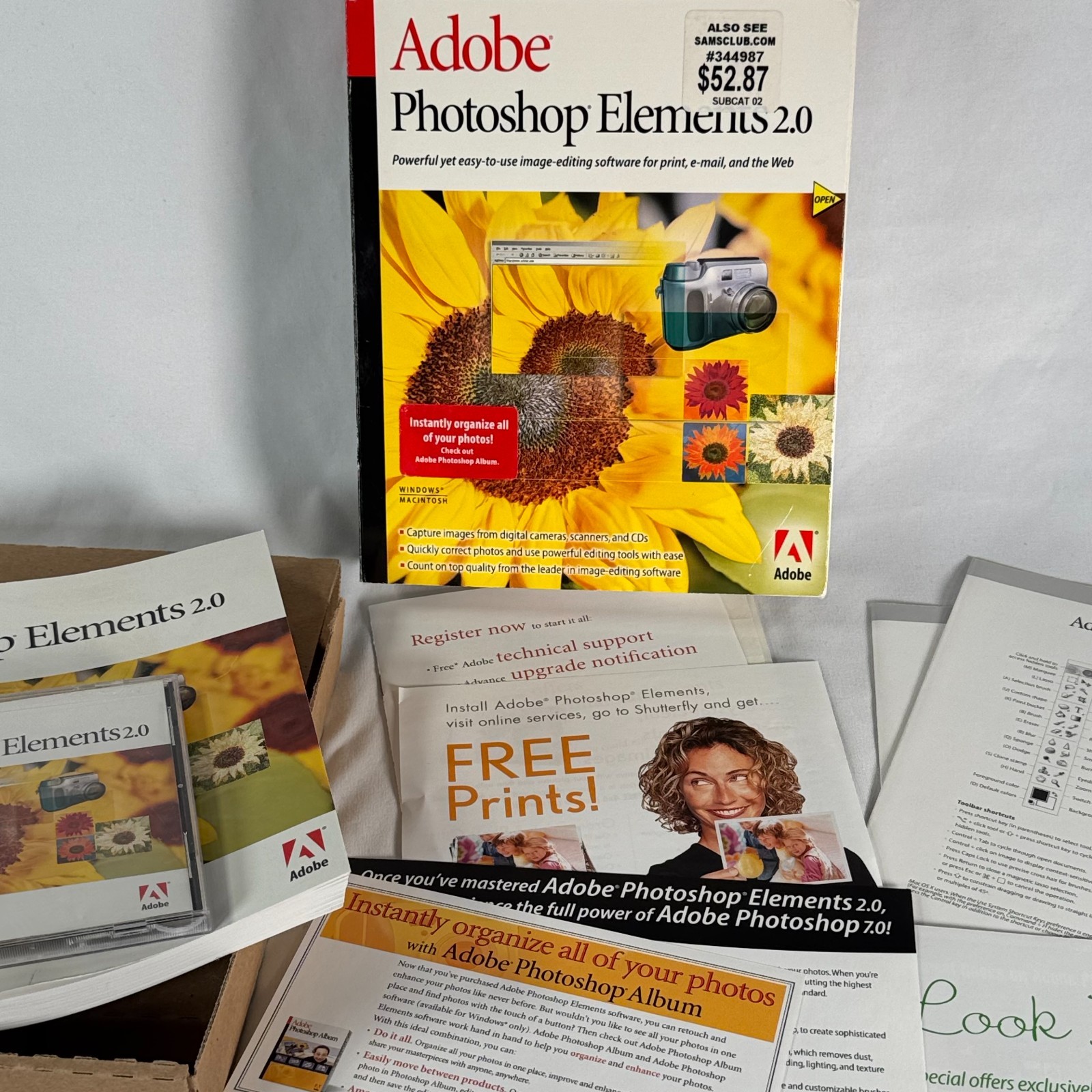 Adobe Photoshop Elements 2.0 Retail Box CD Manuals Win Mac Vintage Software Key