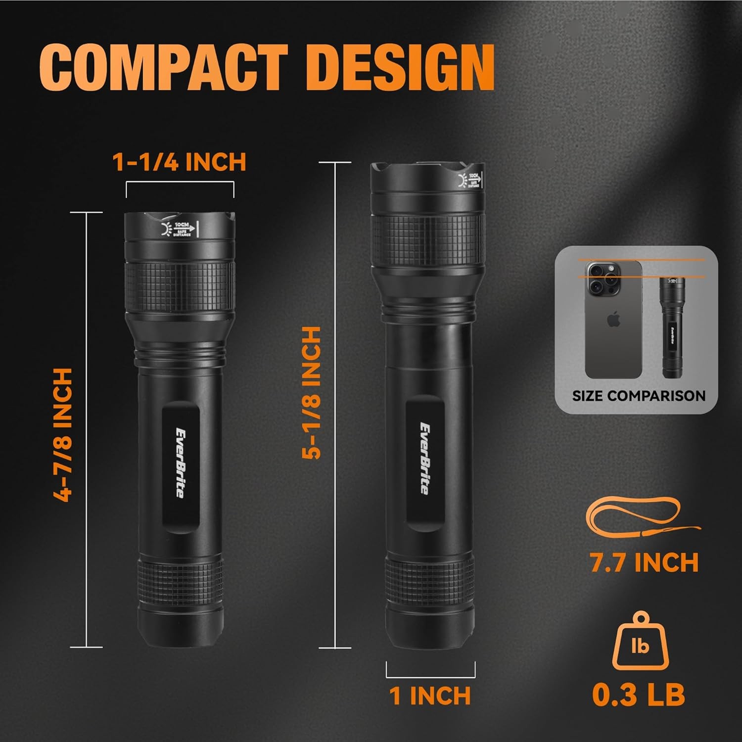 EverBrite 3000LM Rechargeable LED Flashlight Super Bright Zoomable for 5 Modes