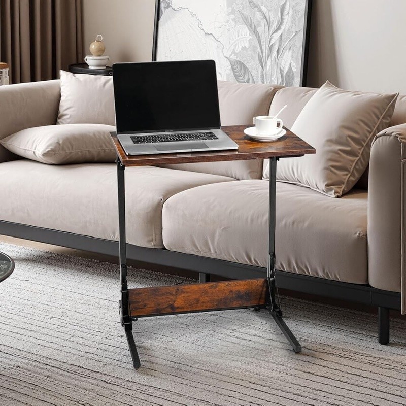 Foldable C Shaped Side Table Space Saving Portable End Stand Adjustable Legs New