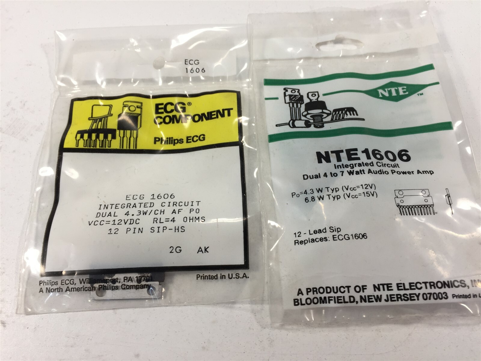 (3) NTE/ECG NTE1606 IC Dual Audio Power Amplifier, 4W to 7W - Lot of 3