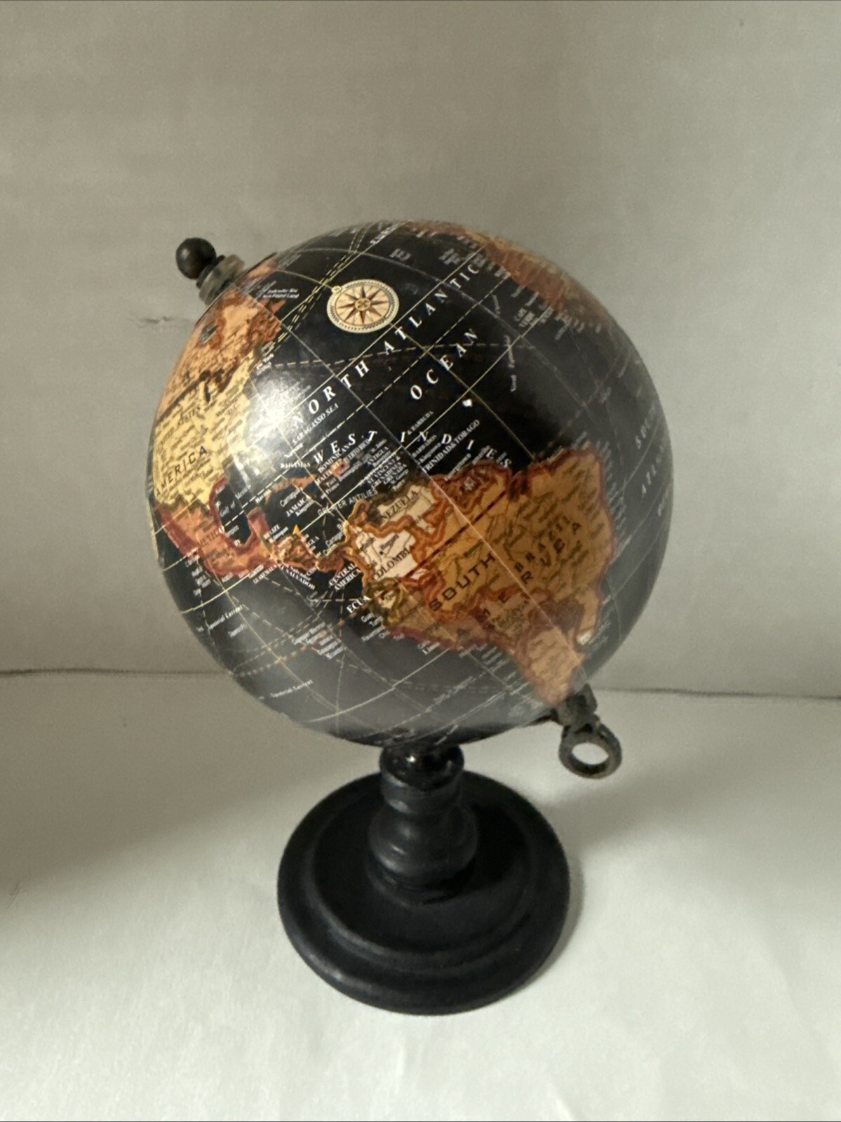 Tabletop World Globe Rotating Globe 9"  Black Orange Brown Fall Autumn Decor