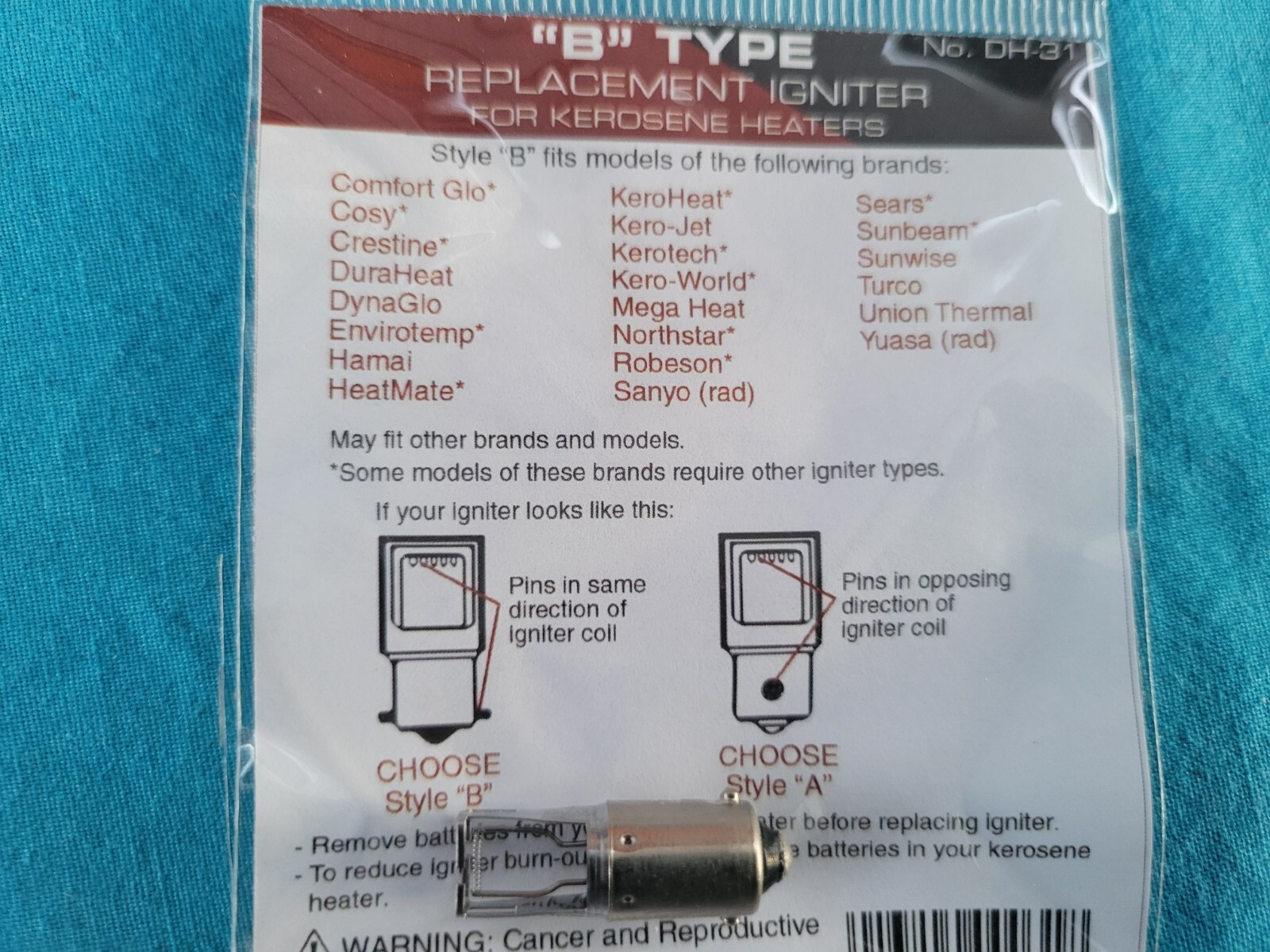 ENVIROTEMP 23-DK, 30441 KEROSENE HEATER WICK, *IGNITER, WICK CLEAN BRUSH &GUIDE