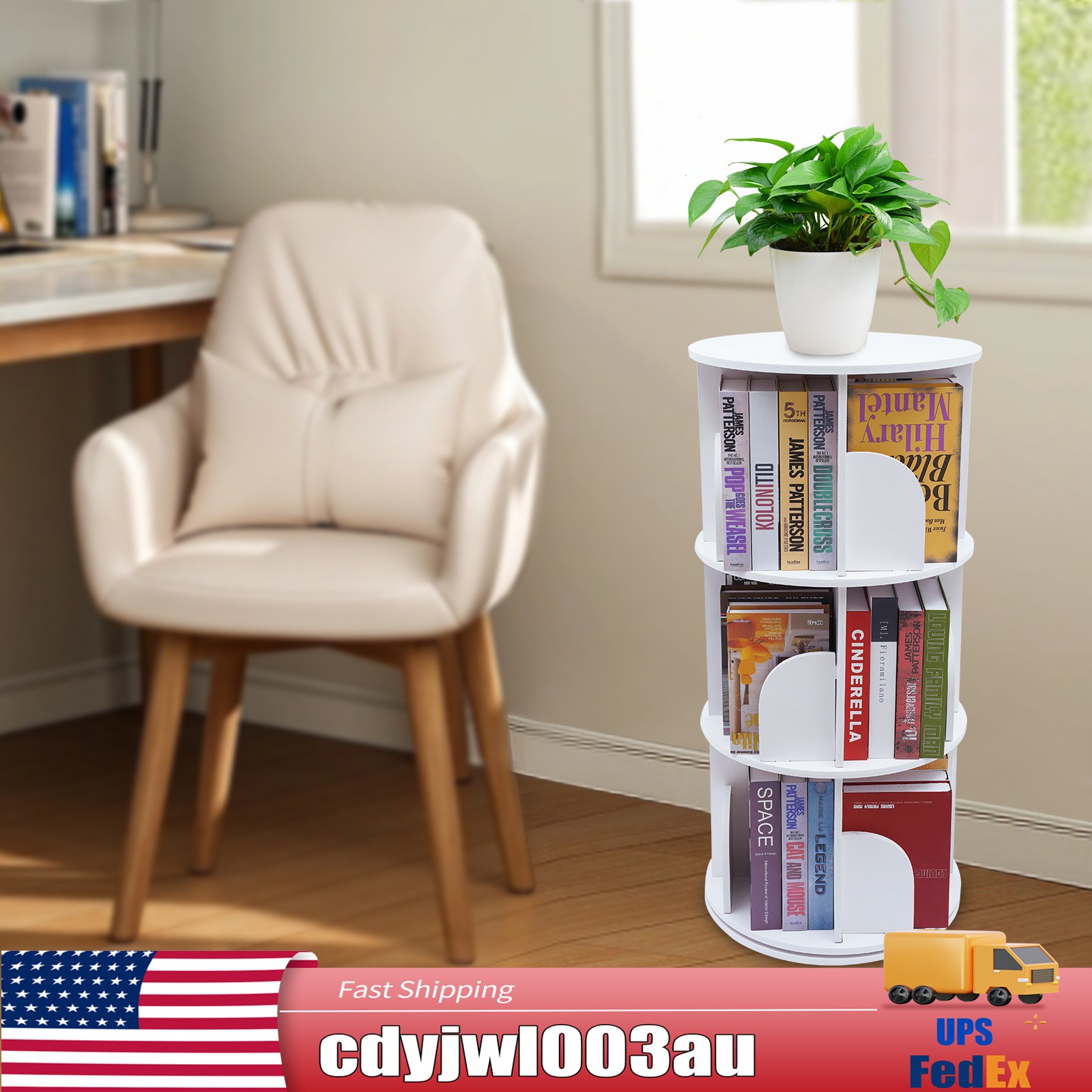 3 Tiers 360?? Rotating Stackable Shelves Bookshelf Organizer Floor Standing USA