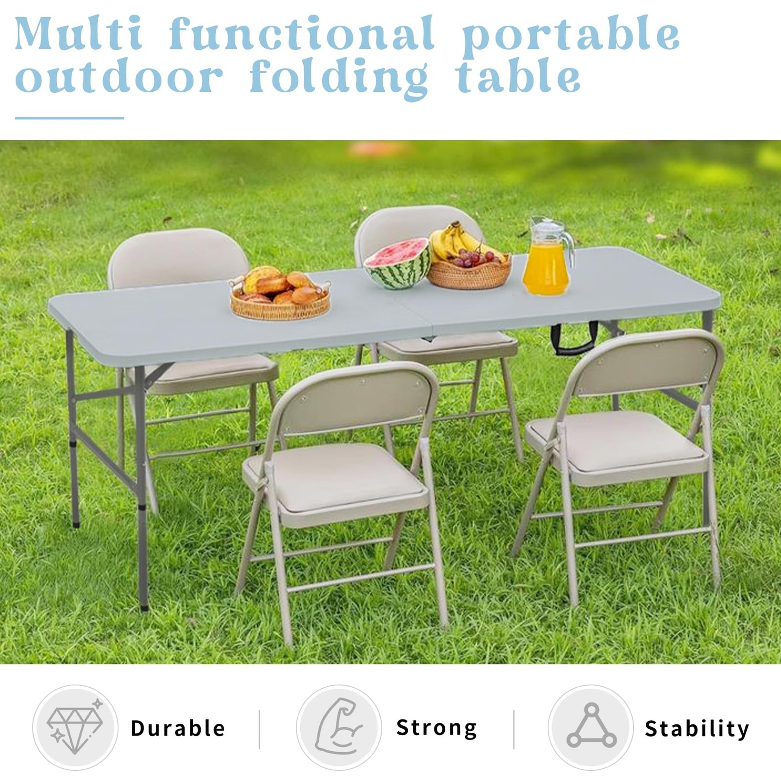 Folding Table 4FT Camping Table Portable Heavy Duty Plastic Rectangular Outdoor