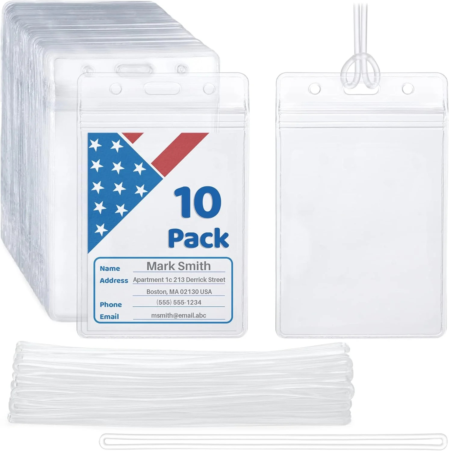 USA Luggage Tags with Transparent Loops (Clear, 10 Pack), Waterproof Tra