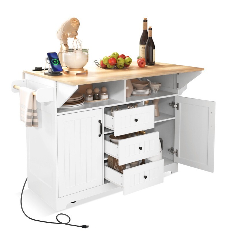 55.7'' Large Kitchen Island with 2 Drop LeafnRolling Kitchen Cart on 5 Wheels