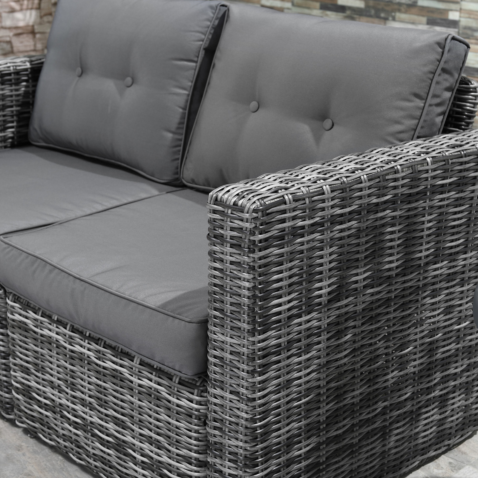 2-Piece Outdoor PE Rattan Wicker Patio Corner Sofa Loveseat w/Cushions, Grey